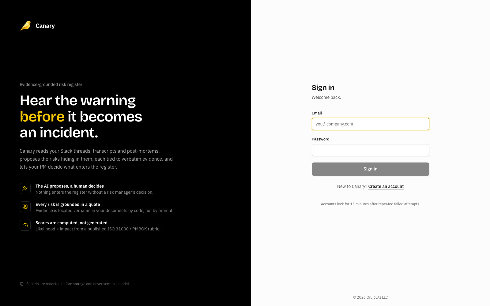 Canary sign-in page: hear the warning before it becomes an incident