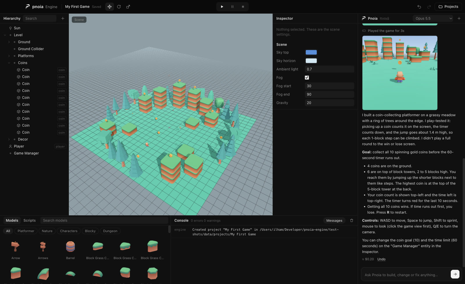 The AI building a game