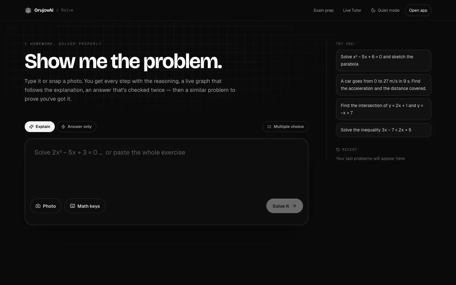 OrujovAI Solve: show me the problem